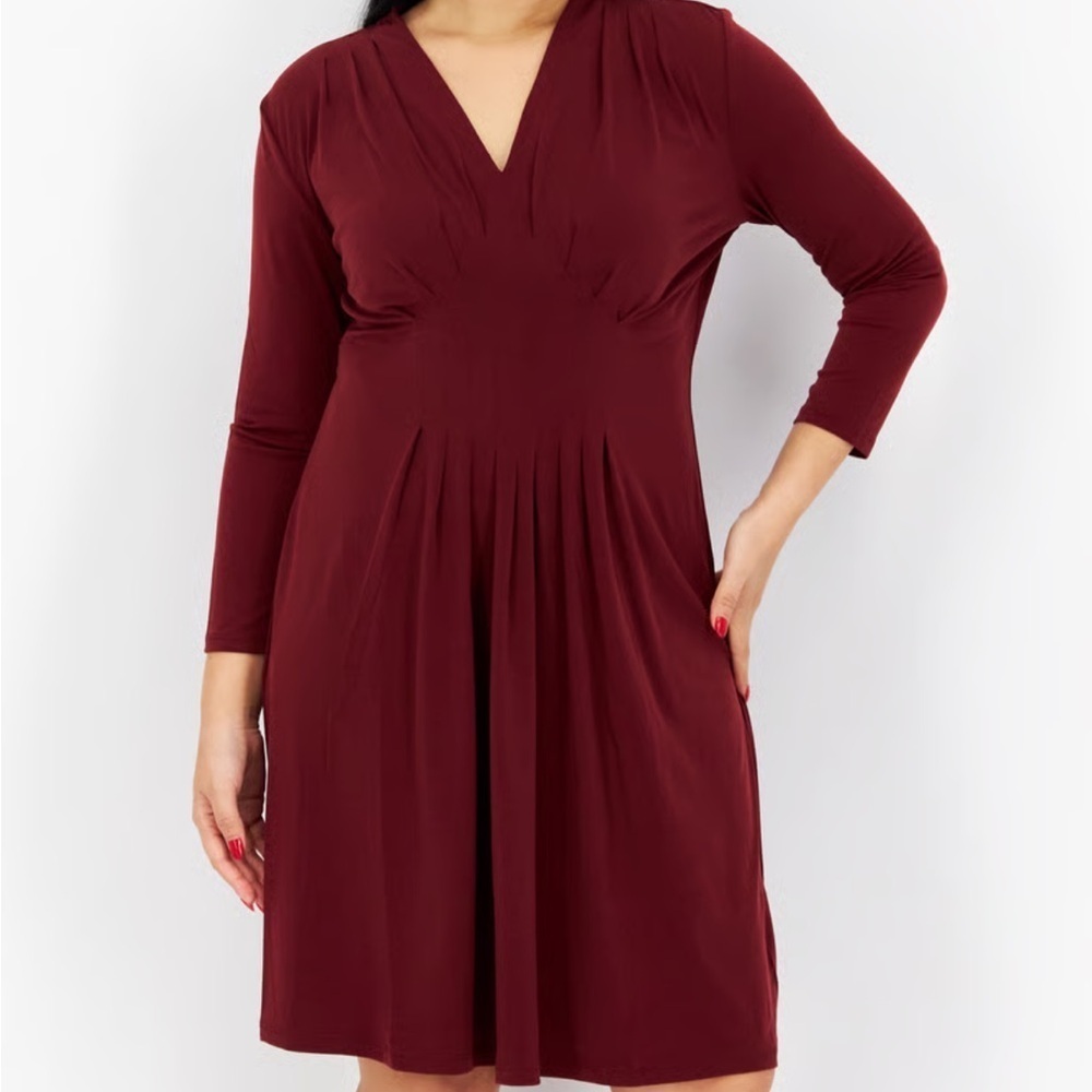 Catherine Malandrino Burgundy V-Neck Dress Sz 4X Red Maroon